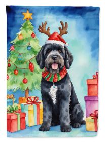 Portuguese Water Dog Christmas Reindeer House Flag Large Porch Sleeve Pole Decorative Outside Yard Banner Artwork Wall Hanging, Polyester, House Size,