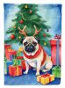 Pug Christmas Reindeer House Flag Large Porch Sleeve Pole Decorative Outside Yard Banner Artwork Wall Hanging, Polyester, House Size, Multicolor