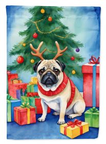 Pug Christmas Reindeer House Flag Large Porch Sleeve Pole Decorative Outside Yard Banner Artwork Wall Hanging, Polyester, House Size, Multicolor