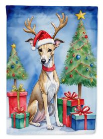 Whippet Christmas Reindeer House Flag Large Porch Sleeve Pole Decorative Outside Yard Banner Artwork Wall Hanging, Polyester, House Size, Multicolor