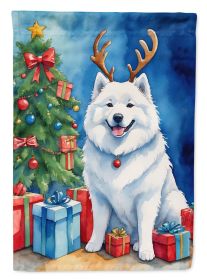 Samoyed Christmas Reindeer House Flag Large Porch Sleeve Pole Decorative Outside Yard Banner Artwork Wall Hanging, Polyester, House Size, Multicolor