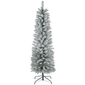 6ft Artificial Pencil Christmas Tree with 329 Snow Flocked Tips, Metal Base, Realistic Xmas Tree
