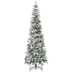 7.5ft Unlit Snow-Flocked Slim Pine Artificial Christmas Tree with Realistic Branches and 668 Tips