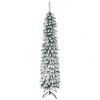 6' Tall Unlit Snow Flocked Artificial Christmas Tree, Slim Pencil Xmas Tree with Realistic Branches and 395 Tips, Green