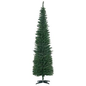 7' Artificial Pencil Christmas Tree, Slim Xmas Tree with 499 Realistic Branch Tips and Plastic Stand, Green