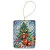 Dachshund Christmas Reindeer Porcelain Ornament Christmas Tree Hanging Decorations for Home Christmas Holiday, Rectangle, Gift, Multicolor