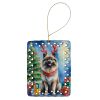 Keeshond Christmas Reindeer Porcelain Ornament Christmas Tree Hanging Decorations for Home Christmas Holiday, Rectangle, Gift, Multicolor