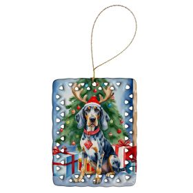 Bluetick Coonhound Christmas Reindeer Porcelain Ornament Christmas Tree Hanging Decorations for Home Christmas Holiday, Rectangle, Gift, Multicolor