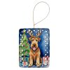 Airedale Terrier Christmas Reindeer Porcelain Ornament Christmas Tree Hanging Decorations for Home Christmas Holiday, Rectangle, Gift, Multicolor