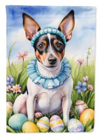 Rat Terrier Easter Egg Hunt House Flag Large Porch Sleeve Pole Decorative Outside Yard Banner Artwork Wall Hanging, Polyester, House Size, Multicolor