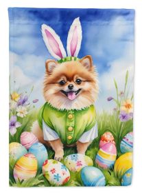 Pomeranian Easter Egg Hunt House Flag Large Porch Sleeve Pole Decorative Outside Yard Banner Artwork Wall Hanging, Polyester, House Size, Multicolor