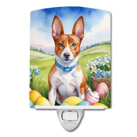 NEW Basenji Easter Egg Hunt Ceramic Night Light Compact, UL-Certified, Ideal for Bedroom, Bathroom, Nursery, Hallway, Kitchen, 6x4x3, Multicolor