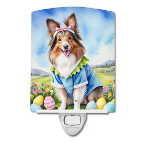 NEW Sheltie Easter Egg Hunt Ceramic Night Light Compact, UL-Certified, Ideal for Bedroom, Bathroom, Nursery, Hallway, Kitchen, 6x4x3, Multicolor