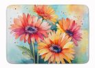 Gerbera Daisies in Watercolor Memory Foam Kitchen Mat Machine Washable Anti-Fatigue Mat Cushion Comfort Bath Mat or Kitchen Rug