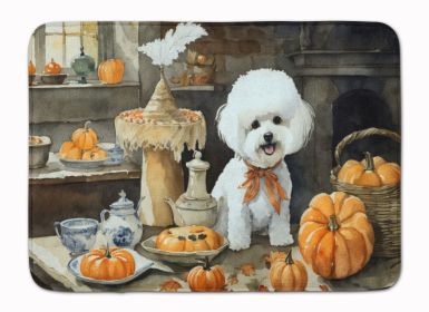 Bichon Frise Fall Kitchen Pumpkins Memory Foam Kitchen Mat Machine Washable Anti-Fatigue Mat Cushion Comfort Bath Mat or Kitchen Rug