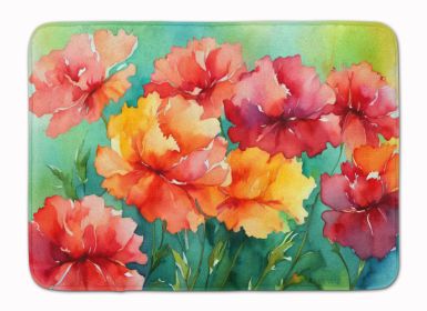 Ohio Scarlet Carnations in Watercolor Memory Foam Kitchen Mat Machine Washable Anti-Fatigue Mat Cushion Comfort Bath Mat or Kitchen Rug
