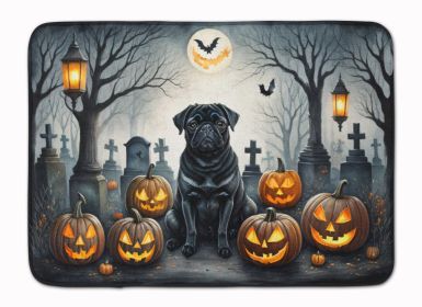 Black Pug Spooky Halloween Memory Foam Kitchen Mat Machine Washable Anti-Fatigue Mat Cushion Comfort Bath Mat or Kitchen Rug