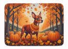 Red Miniature Pinscher Fall Memory Foam Kitchen Mat Machine Washable Anti-Fatigue Mat Cushion Comfort Bath Mat or Kitchen Rug