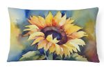 Flowers in Watercolor Throw Pillow Throw Pillow for Indoor Couch Bed Outdoor Patio Washable, Sunflowers 1615,12Hx16W