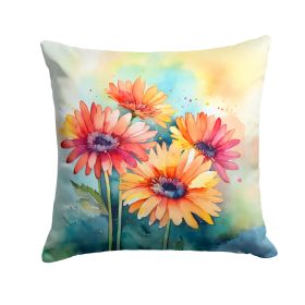 Gerbera Daisies in Watercolor Throw Pillow Machine Washable, Indoor Outdoor Decorative Pillow for Couch, Bed or Patio, 14Hx14W