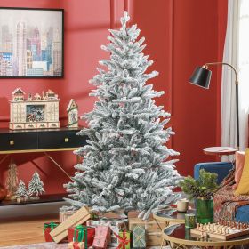 6ft Snow Flocked Artificial Christmas Tree with 994 Tips, Foldable Metal Stand, Easy Assembly, Hinged Xmas Tree for Home, Office, Holiday, Green