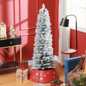 5ft Artificial Pencil Christmas Tree with 263 Snow Flocked Tips, Metal Base, Realistic Xmas Tree