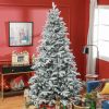 8ft Snow Flocked Artificial Christmas Tree with 2003 Tips, Foldable Metal Stand, Easy Assembly, Hinged Xmas Tree for Home, Office, Holiday, Green