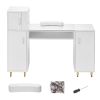 Manicure Table, Glass Top Nail Desk, Makeup Dressing Nail Station with Storage Cabinets