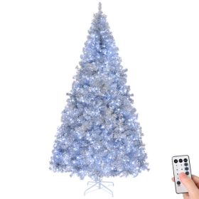 8 FT Pre-lit Artificial Christmas Tree, Hinged Xmas Pine Tree with 1350 Branch Tips, 500 Lights and Remote Control for Holiday Party Office Home, Silv