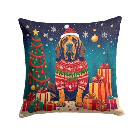 Bloodhound Christmas Throw Pillow Machine Washable, Indoor Outdoor Decorative Pillow for Couch, Bed or Patio, 14Hx14W