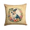 Jack Russell Terrier and Flowers Throw Pillow Machine Washable, Indoor Outdoor Decorative Pillow for Couch, Bed or Patio, 14Hx14W