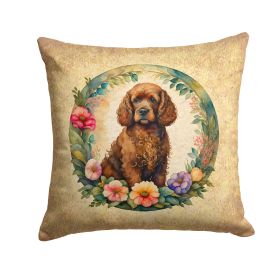 Irish Water Spaniel and Flowers Throw Pillow Machine Washable, Indoor Outdoor Decorative Pillow for Couch, Bed or Patio, 14Hx14W