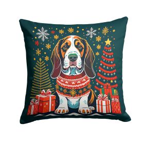 Basset Hound Christmas Throw Pillow Machine Washable, Indoor Outdoor Decorative Pillow for Couch, Bed or Patio, 14Hx14W