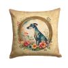 Greyhound and Flowers Throw Pillow Machine Washable, Indoor Outdoor Decorative Pillow for Couch, Bed or Patio, 14Hx14W