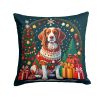 Brittany Spaniel Christmas Throw Pillow Machine Washable, Indoor Outdoor Decorative Pillow for Couch, Bed or Patio, 14Hx14W