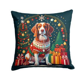 Brittany Spaniel Christmas Throw Pillow Machine Washable, Indoor Outdoor Decorative Pillow for Couch, Bed or Patio, 14Hx14W
