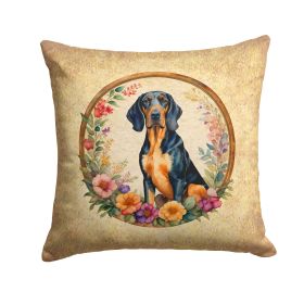 Coonhound and Flowers Throw Pillow Machine Washable, Indoor Outdoor Decorative Pillow for Couch, Bed or Patio, 14Hx14W