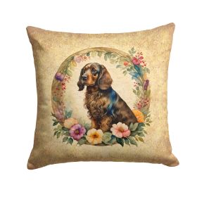 Field Spaniel and Flowers Throw Pillow Machine Washable, Indoor Outdoor Decorative Pillow for Couch, Bed or Patio, 14Hx14W