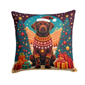 Chocolate Labrador Retriever Christmas Throw Pillow Machine Washable, Indoor Outdoor Decorative Pillow for Couch, Bed or Patio, 14Hx14W