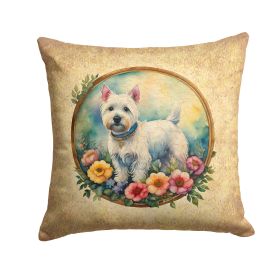 Westie and Flowers Throw Pillow Machine Washable, Indoor Outdoor Decorative Pillow for Couch, Bed or Patio, 14Hx14W