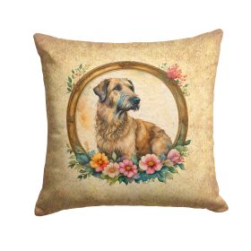 Irish Wolfhound and Flowers Throw Pillow Machine Washable, Indoor Outdoor Decorative Pillow for Couch, Bed or Patio, 14Hx14W