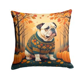 White English Bulldog Fall Throw Pillow Machine Washable, Indoor Outdoor Decorative Pillow for Couch, Bed or Patio, 14Hx14W