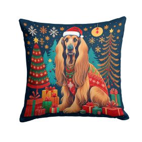 Afghan Hound Christmas Throw Pillow Machine Washable, Indoor Outdoor Decorative Pillow for Couch, Bed or Patio, 14Hx14W