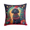 Black Poodle Christmas Throw Pillow Machine Washable, Indoor Outdoor Decorative Pillow for Couch, Bed or Patio, 14Hx14W