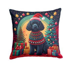 Black Poodle Christmas Throw Pillow Machine Washable, Indoor Outdoor Decorative Pillow for Couch, Bed or Patio, 14Hx14W