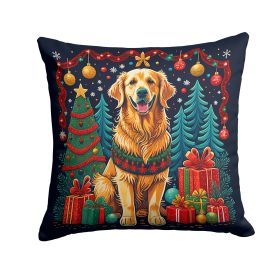 Golden Retriever Christmas Throw Pillow Machine Washable, Indoor Outdoor Decorative Pillow for Couch, Bed or Patio, 14Hx14W