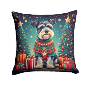 Schnauzer Christmas Throw Pillow Machine Washable, Indoor Outdoor Decorative Pillow for Couch, Bed or Patio, 14Hx14W