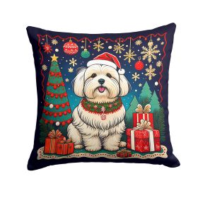 Coton De Tulear Christmas Throw Pillow Machine Washable, Indoor Outdoor Decorative Pillow for Couch, Bed or Patio, 14Hx14W
