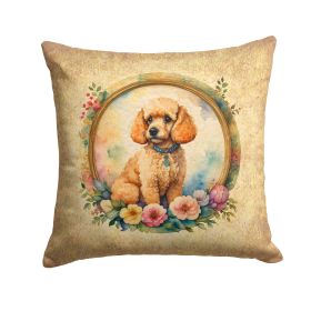 Poodle and Flowers Throw Pillow Machine Washable, Indoor Outdoor Decorative Pillow for Couch, Bed or Patio, 14Hx14W