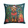 Airedale Terrier Christmas Throw Pillow Machine Washable, Indoor Outdoor Decorative Pillow for Couch, Bed or Patio, 14Hx14W
